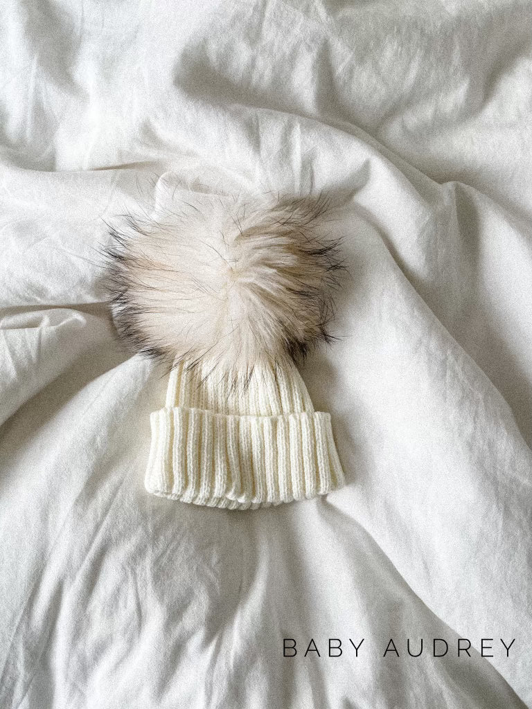 Winter White Single PomPom Beanie