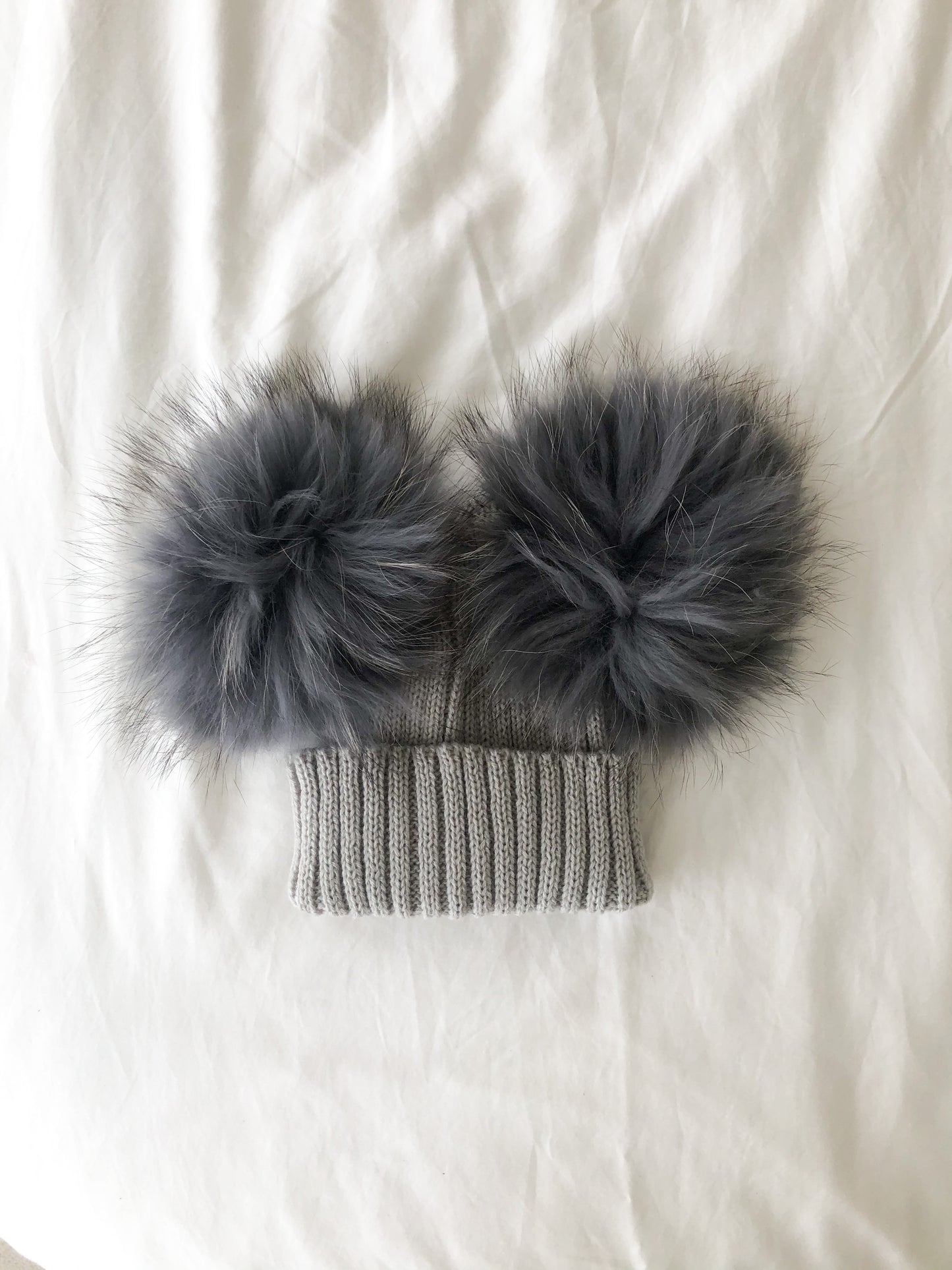 Cool Grey Double PomPom Beanie