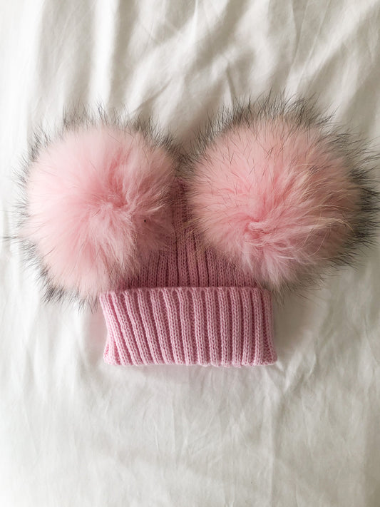 Candy Pink Double PomPom Beanie