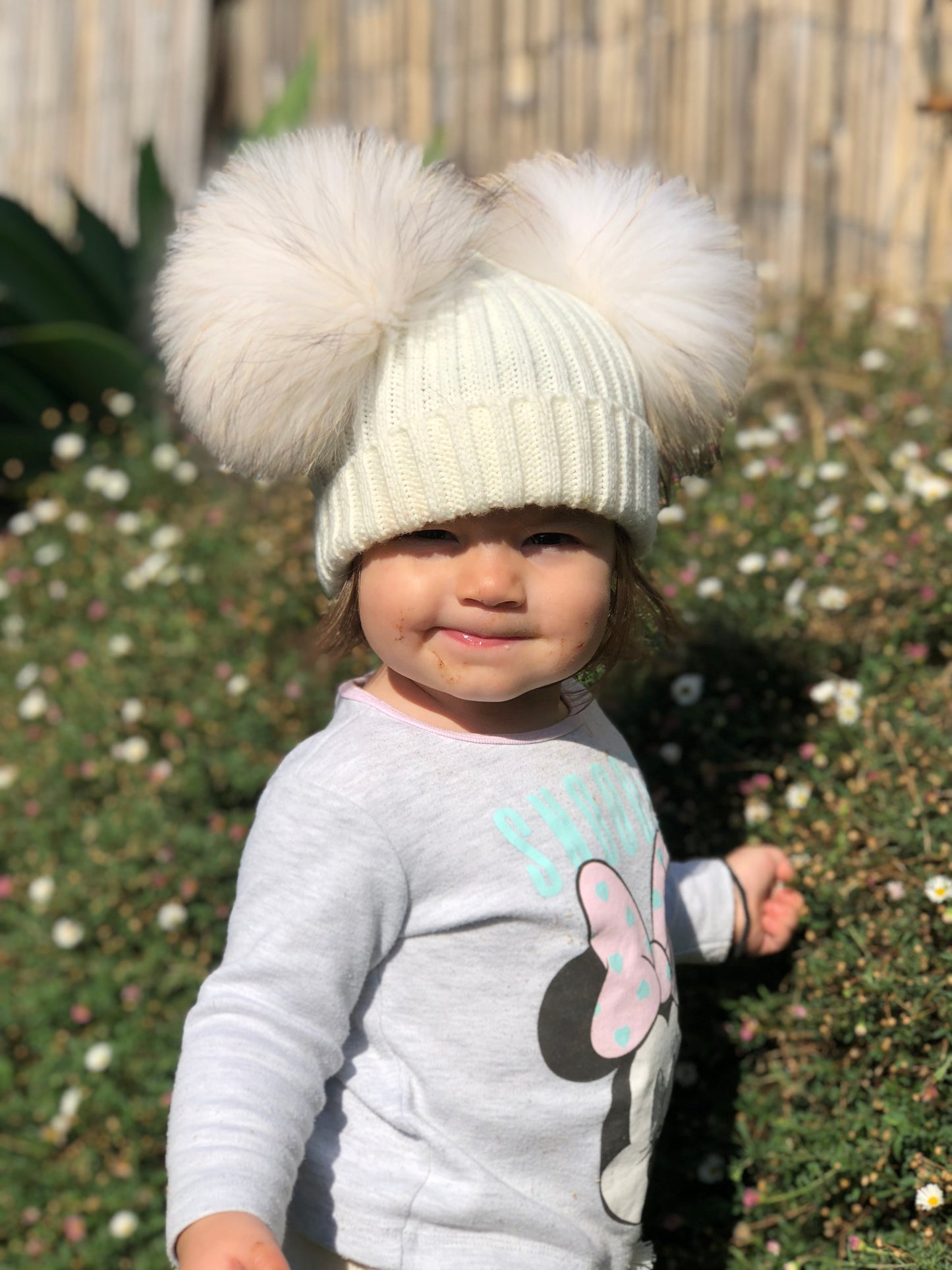 Winter White Double PomPom Beanie